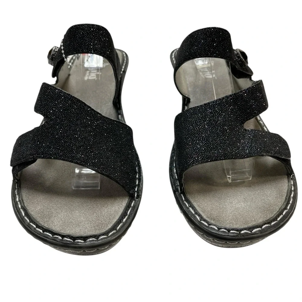 Alegria Loti Sandals Womens 11 Black Leather Sparkle Glitter Wedge Slip On Event